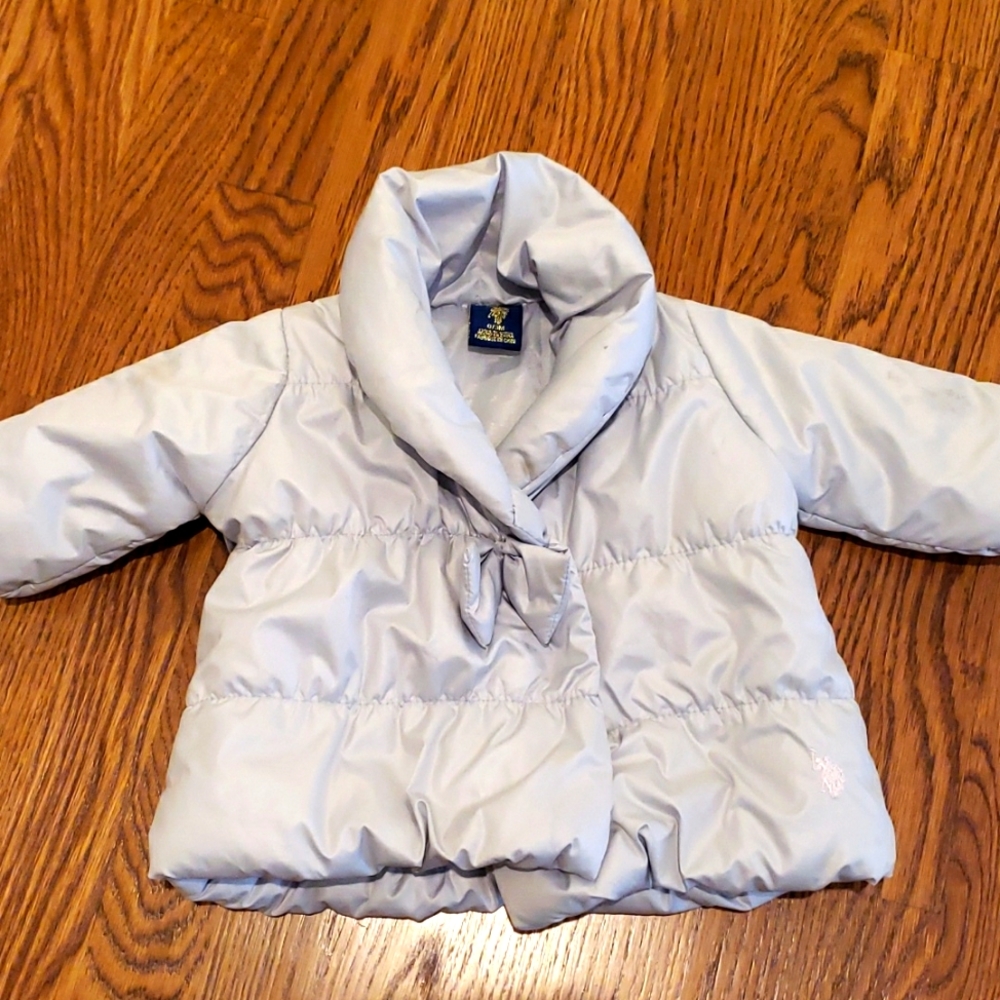 Baby girl POLO gray puffy coat with bow